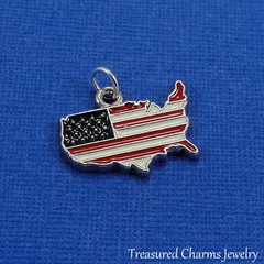 Silver UNITED STATES OF AMERICA FLAG CHARM USA Flag Red White Blue PENDANT *NEW*