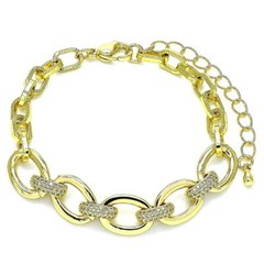 14K GOLD PLATED BRACELET 6.5″ + 2″ EXTENSION CHAIN OVAL LINKS WITH CZ LM445