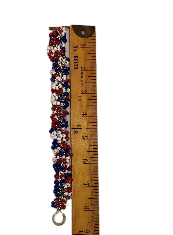 Patriotic Beaded Chainmaille Bracelet - Red White and Blue Shaggy Loop Bracelet gallery
