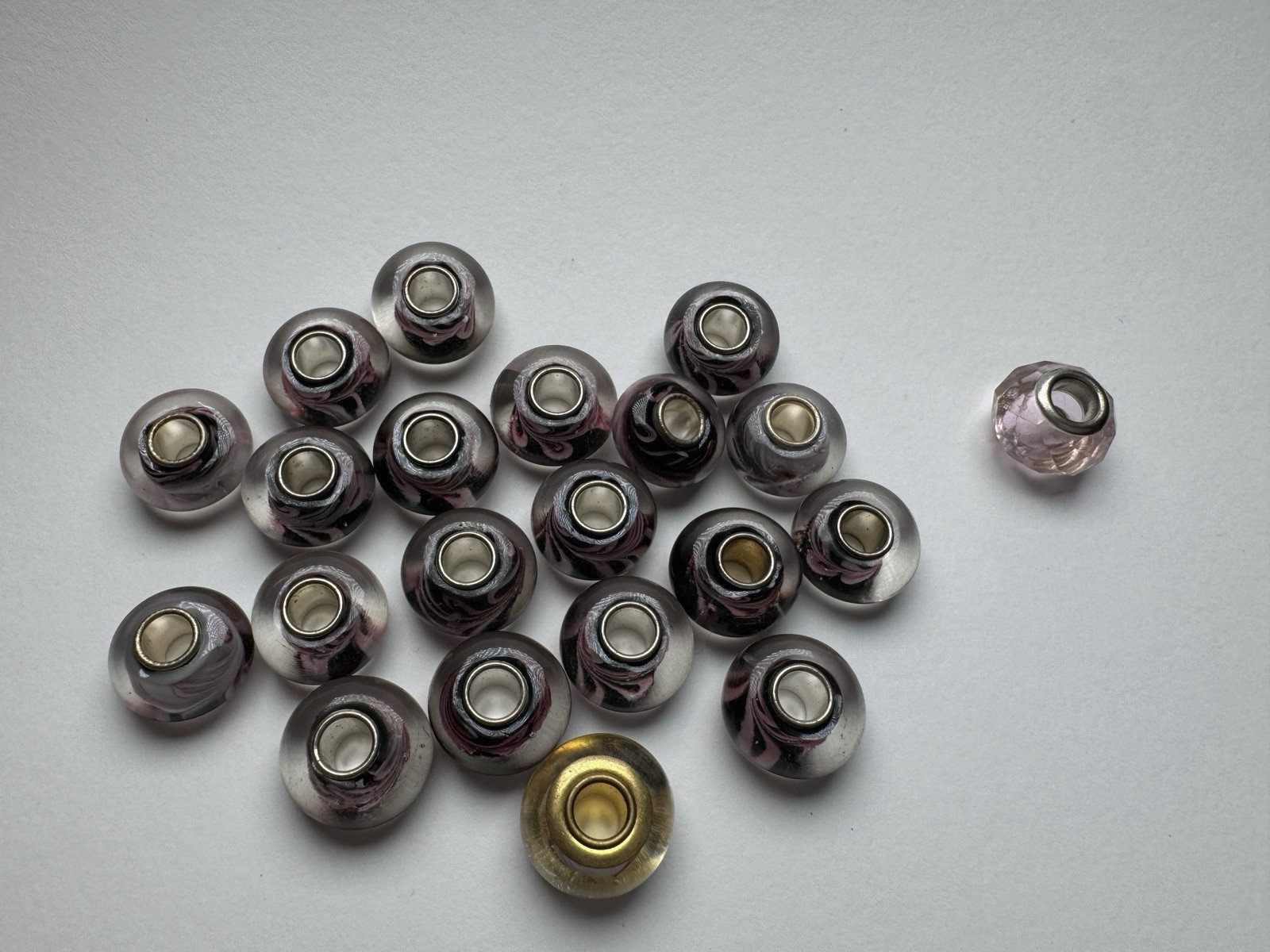 21x Black & Pink Swirl Glass Beads – European Charm Style – DIY Jewelry Making gallery