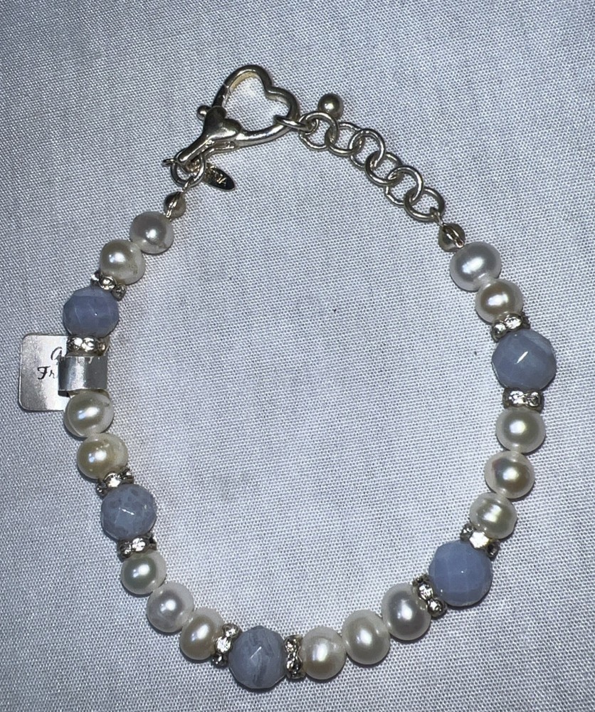 Freshwater Pearl, Rhinestone Rondelle & Faceted Blue Bead Bracelet -LAST CHANCE