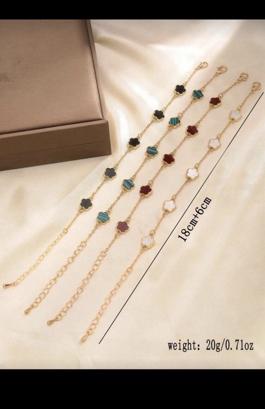 Gold Tone Clover Enamel Dangle Charm Cable Chain Bracelet 16+5cm Adjustable gallery