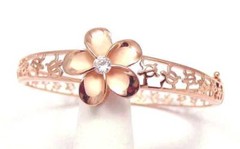 PINK ROSE SILVER 925 HAWAIIAN PLUMERIA FLOWER HONU SEA TURTLE BANGLE 7″