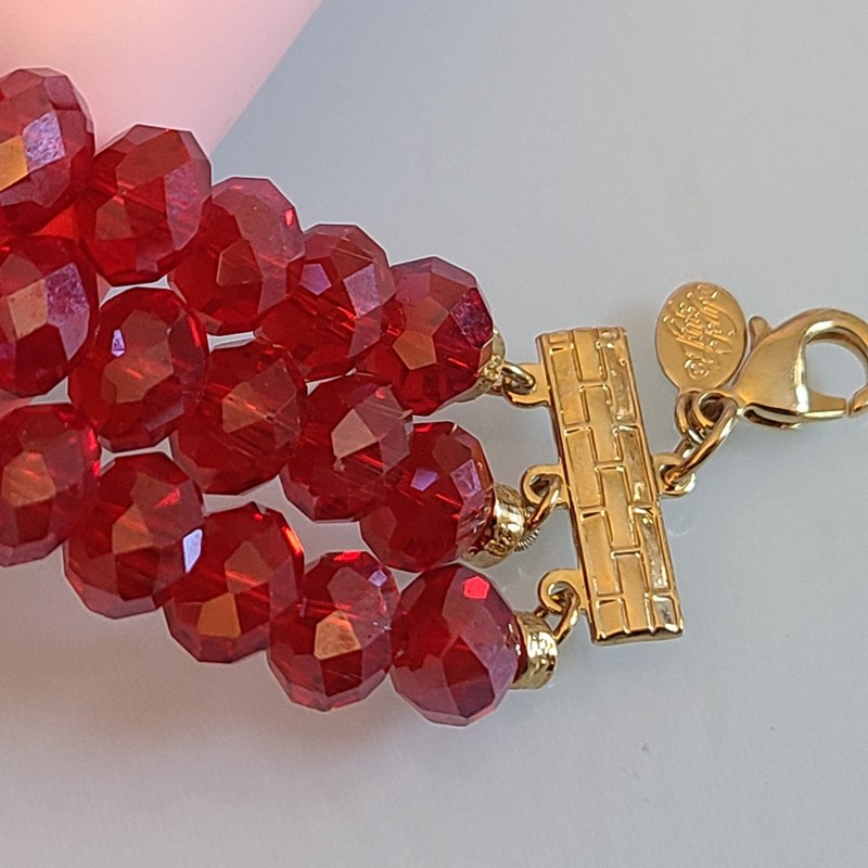 SALE Kirks Folly Dragonfly Desire 3 Strand Crystal Bracelet RUBY RED 9 IN WOW gallery
