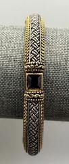 Woven Silver Tone Gold Tone Black Rhinestone Basketweave Bangle Bracelet