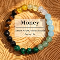 Money Wealth Crystal Bracelets, Beaded Stretch Bracelet Jewelry Gift for Him Her