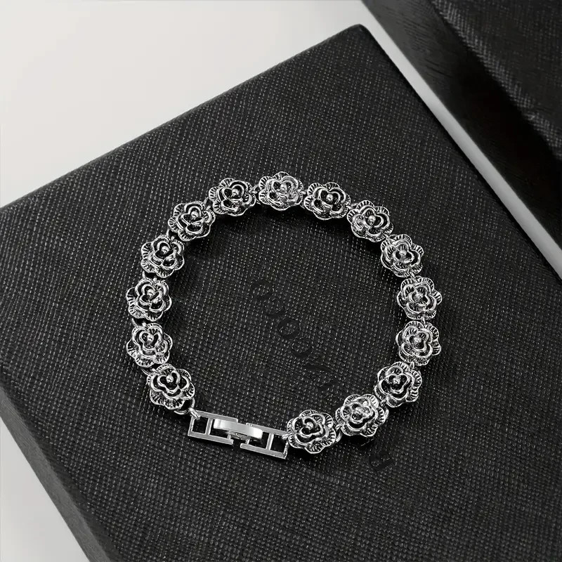 Elegant 925 Sterling Silver Rose Flower New Fashion Jewelry 7" Charm Bracelet gallery