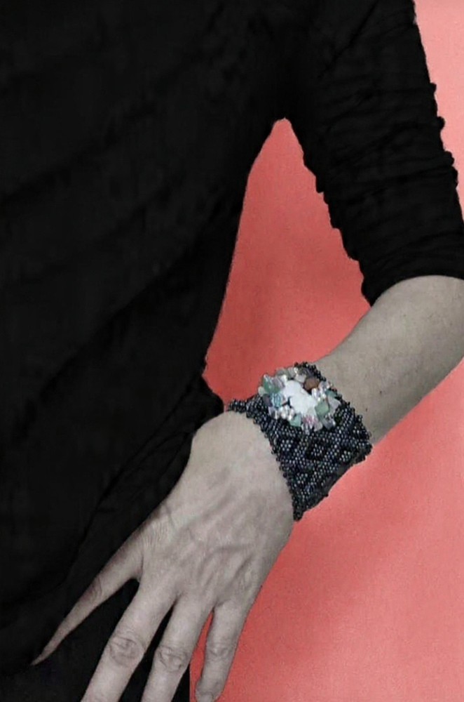 Handmade Beaded Cameo Cuff Bracelet Gothic Victorian Wide Wrist
