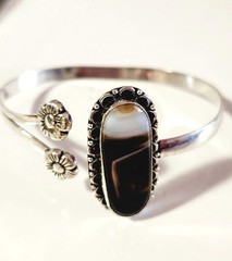 4324. Botswana Lace Agate 925 Silver Cuff Bracelet Adjustable