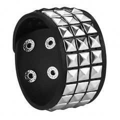 3Row Silver Studded Punk Cuff Wristband Goth Emo Thrash Rockabilly Bracelet USA