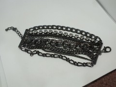 Beautiful Clasp Bracelet Dark Silver Tone Clear Rhinestones 1 3/4″ W x 7-8 3/4″