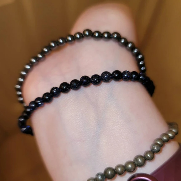 Blue Goldstone 4mm Small Bead Healing Balance Women Men Crystal Bracelet Gifts gallery