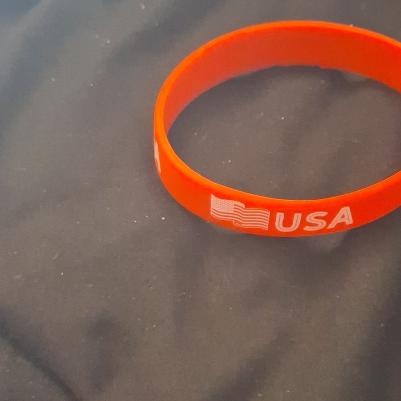 Orange Silicone Slip-On Band Bracelet USA American Flag Patriotic Wristband gallery