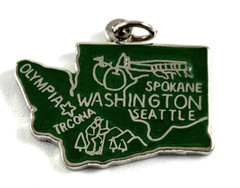 Washington State Charm Enamel & Silver Plate | 3/4″ x 1/2″ | New Old Stock