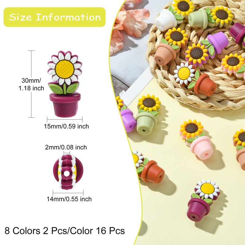 16Pcs Sunflower Silicone Beads 8Colors Focal Beads Soft Flowerpot Flower Beads gallery