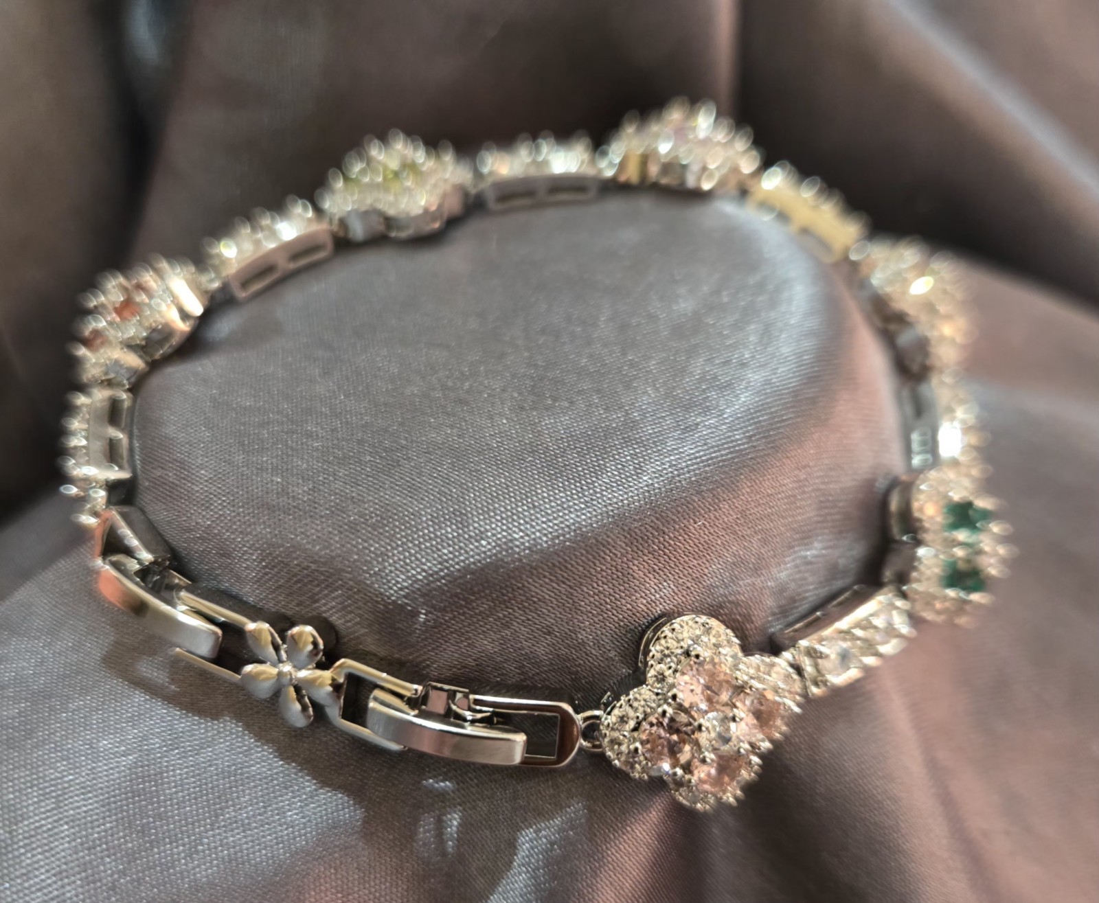 New 18k White Gold Plated Multicolor Crystal Flower Link Tennis Bracelet gallery