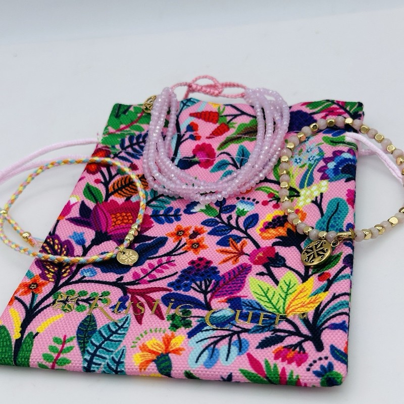 Rustic Cuff Pink Bracelet Stack Set Floral Gift Bag Adjustable gallery