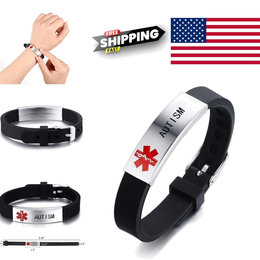 Custom Engraved Medical Bracelet for Autism Adjustable Comfortable Silicone Band
