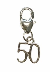 Silver Plated Birthday Age Clip On Charm For Bracelets~Anniversary Number 50