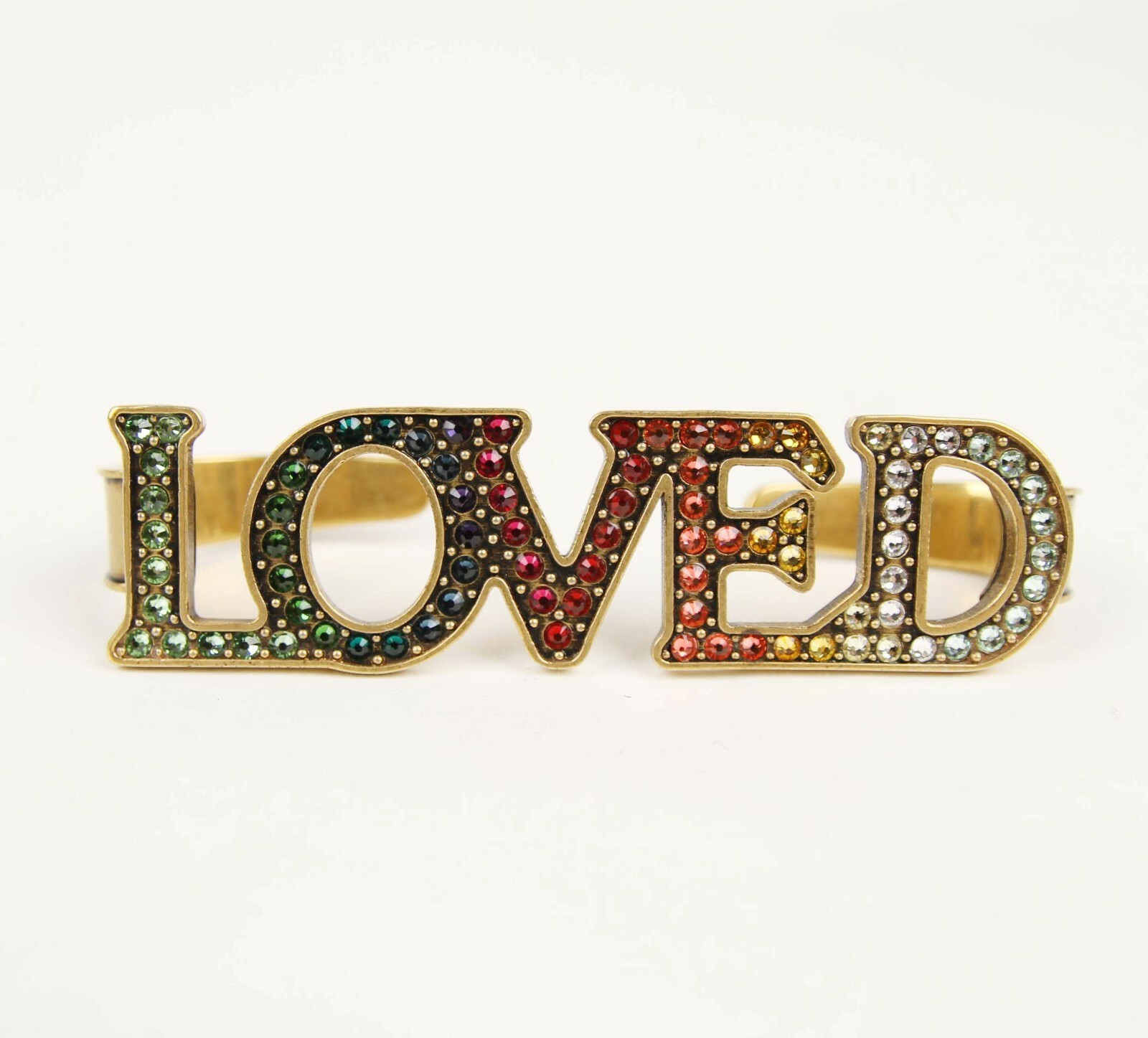 New Gucci Gold "LOVED" Palm Cuff with Rainbow Crystals 469606 8523 gallery