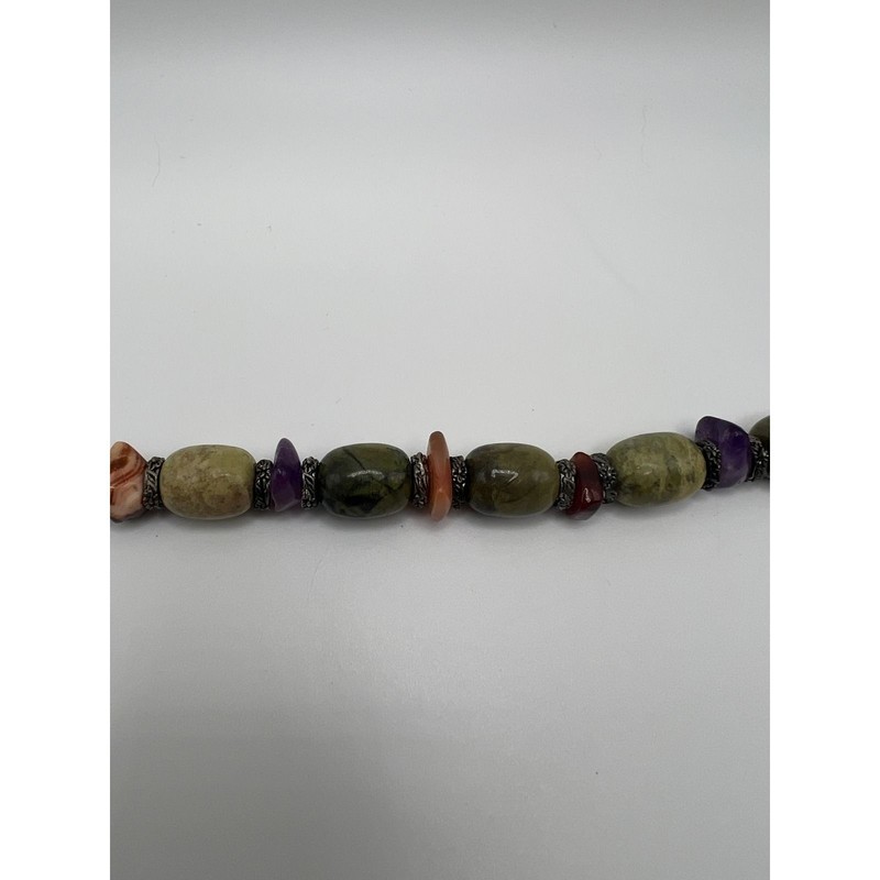 Serpentine Amethyst Multi Stone Beaded Bracelet Earthy Boho Gorpcore Green 8" gallery