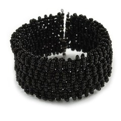Trendy Black Glass Bead Flex Cuff Bracelet – Adjustable