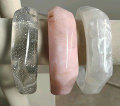 NEW Pink Clear Lot Of 3 Bangle Asymmetrical Bracelets Sz 8.25