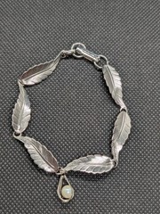 Vintage Silver Tone Leaf Bracelets Dangle Caged Pearl set of 2