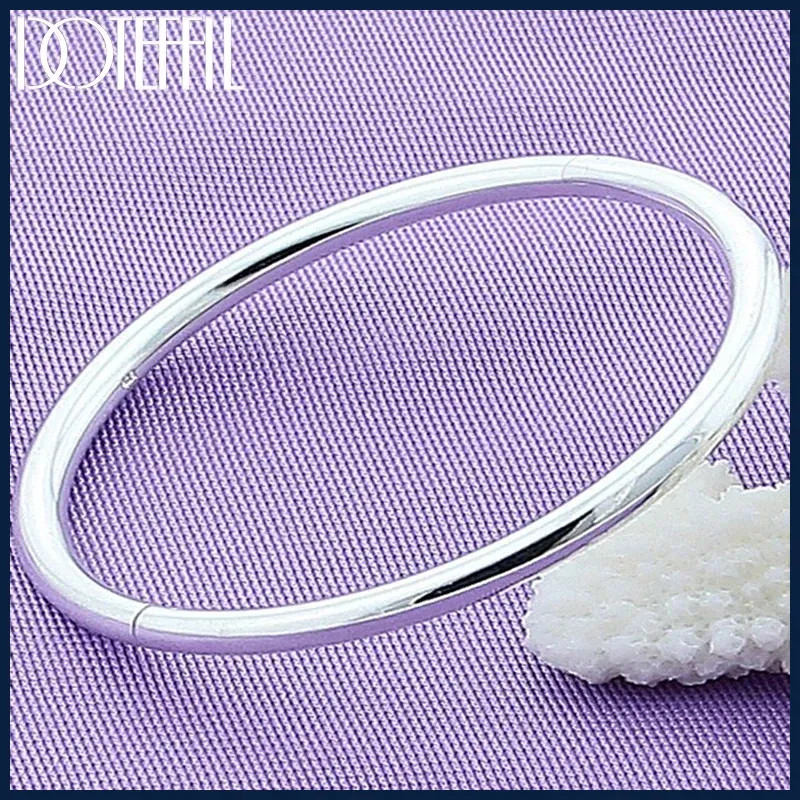 DOTEFFIL 925 Sterling Silver Solid Smooth Opening Bangles Bracelet For Woman gallery