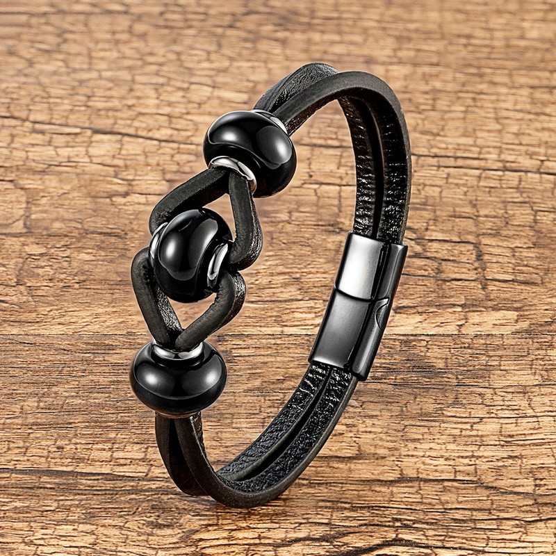 Amethyst Crystal Stone Bracelet Women Men Black Leather Rope Magnetic Jewelry gallery