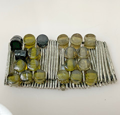 Anne Marie Chagnon Bracelet Modernist Abstract Pewter/Glass Beads Stretch