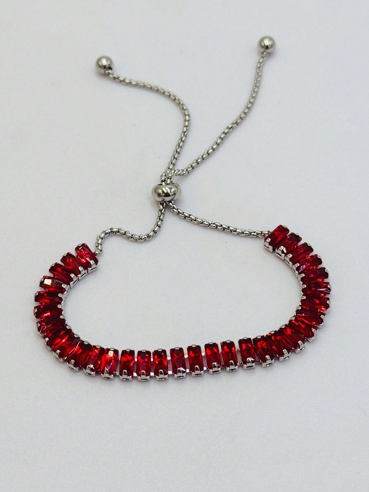 Adjustable Silver Red Zirconium Tennis Bracelet For Women