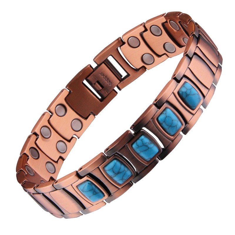 Turquoise Solid Copper Magnetic Bracelet Men Balance Energy Power Calm Peace Joy gallery