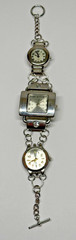 Upcycled Watch Face Bracelet Silvertone Chunky Toggle Clasp Geneva Terner Vivani