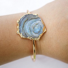 Gold Trim Blue Agate Gemstone Ethnic Bangle Bracelet Jewelry Adjustable