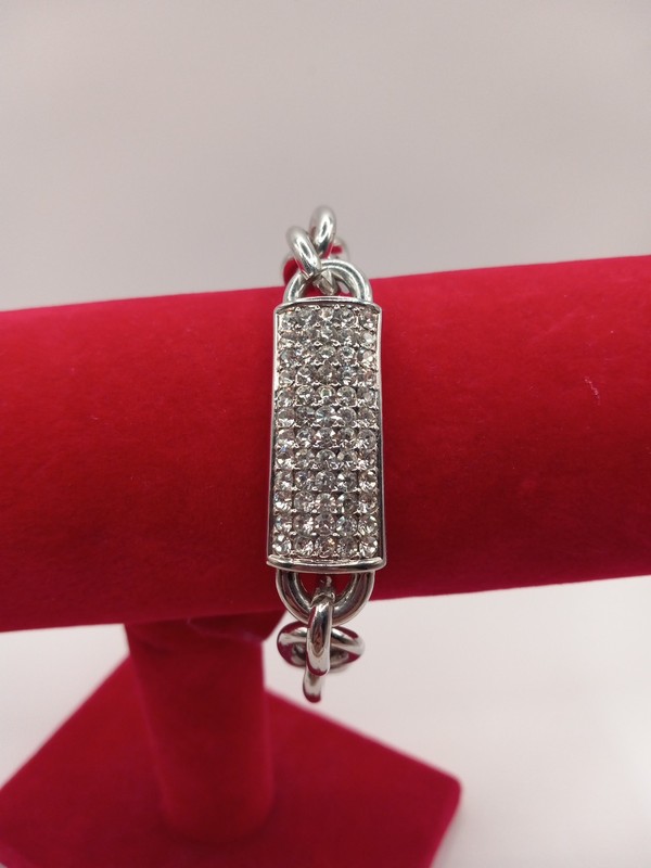 Rhodium Tone Bracelet With Cubic Zirconias Adjustable Bracelet 8-9in gallery