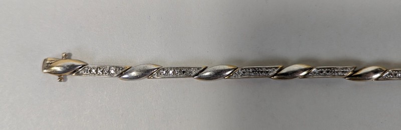 Sterling Silver 925 CZ Diamond Accent Link 8" Bracelet Two Tone 10.7g gallery
