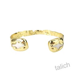 18K Gold Plated Brass White Pearls Cross Hammered Slim Cuff Bracelet Unique