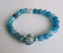 Unbranded Blue Beads Stretch Bracelet Unisex Turtle Charm 6.5″
