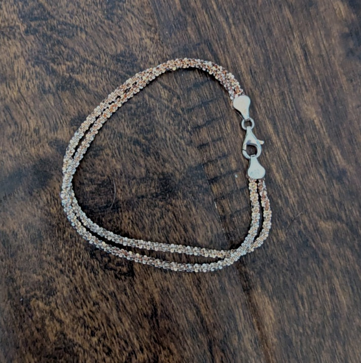Two Strand Popcorn Chain Rose Gold 925 Bracelet gallery