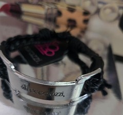 Paparazzi Black Silver Braided Leather Adjustable Bar Bracelet, Tie Closure