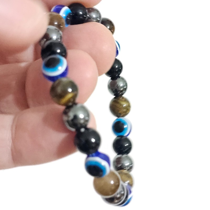 Evil Eye Protection Bracelet Hematite Obsidian Tigers Eye Gemstone Jewellery gallery