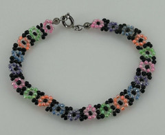 Seed Bead Bright Floral Colorful Bracelet Womens Spring Ring 7 Inch