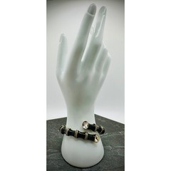 Heidi Daus Black Enamel Bamboo Bypass Hinge Bangle Bracelet Gold Tone Crystal