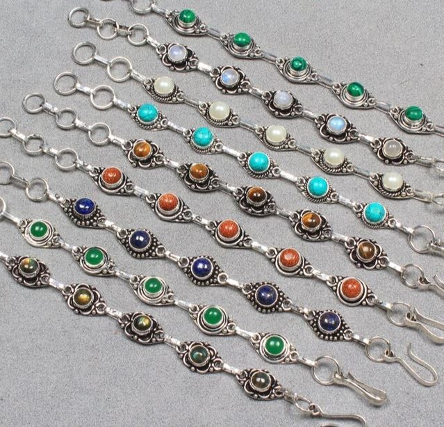 Moonstone & Mix Gemstone 925 Sterling Silver Plated 25 PCs Design Bracelets gallery