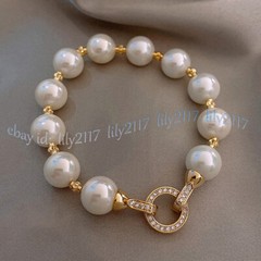 8/10/12/14mm South Sea White Shell Pearl Round Beaded Jewelry Bracelets 7.5”