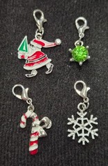 Lot 4 Vintage Silver Tone Rhinestone & Enamel Christmas Bracelet Charms