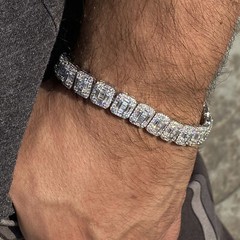 14k White Gold Plated Tennis Bracelet Iced Simulated CZ’s Baguettes 10MM 8.5″
