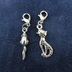 KITTY CAT & MOUSE RAT Charms Zipper Pull Keychain Add On Clip Dangle Set of 2