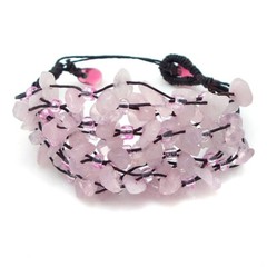 Cascading Rose Quartz Stone Cluster on Cotton Rope Layered Bracelet